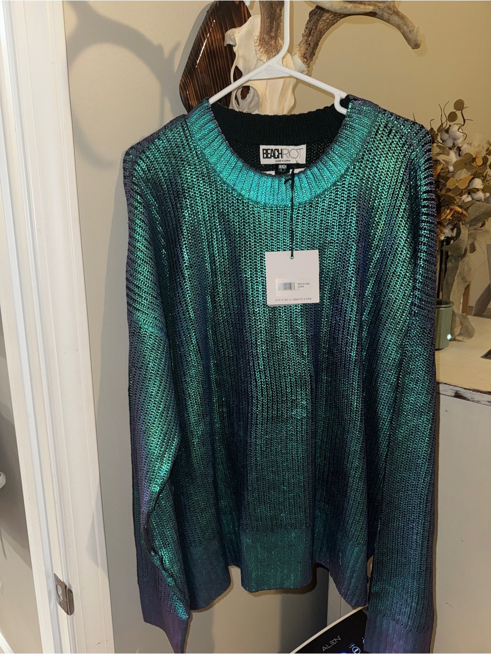 Beach Riot Women's Shimmering Teal Crewneck Sweater